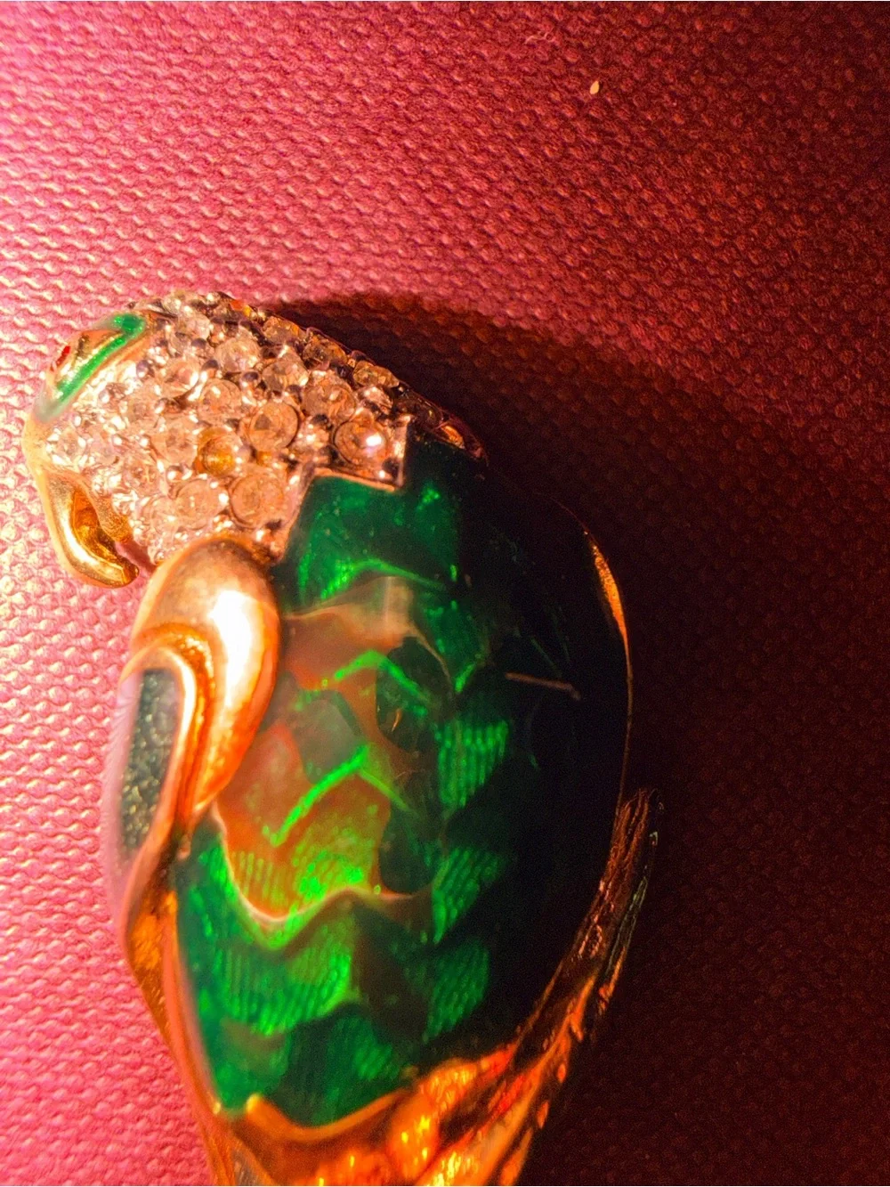 Vintage‎ Green Parrot Brooch with Crystal Accents